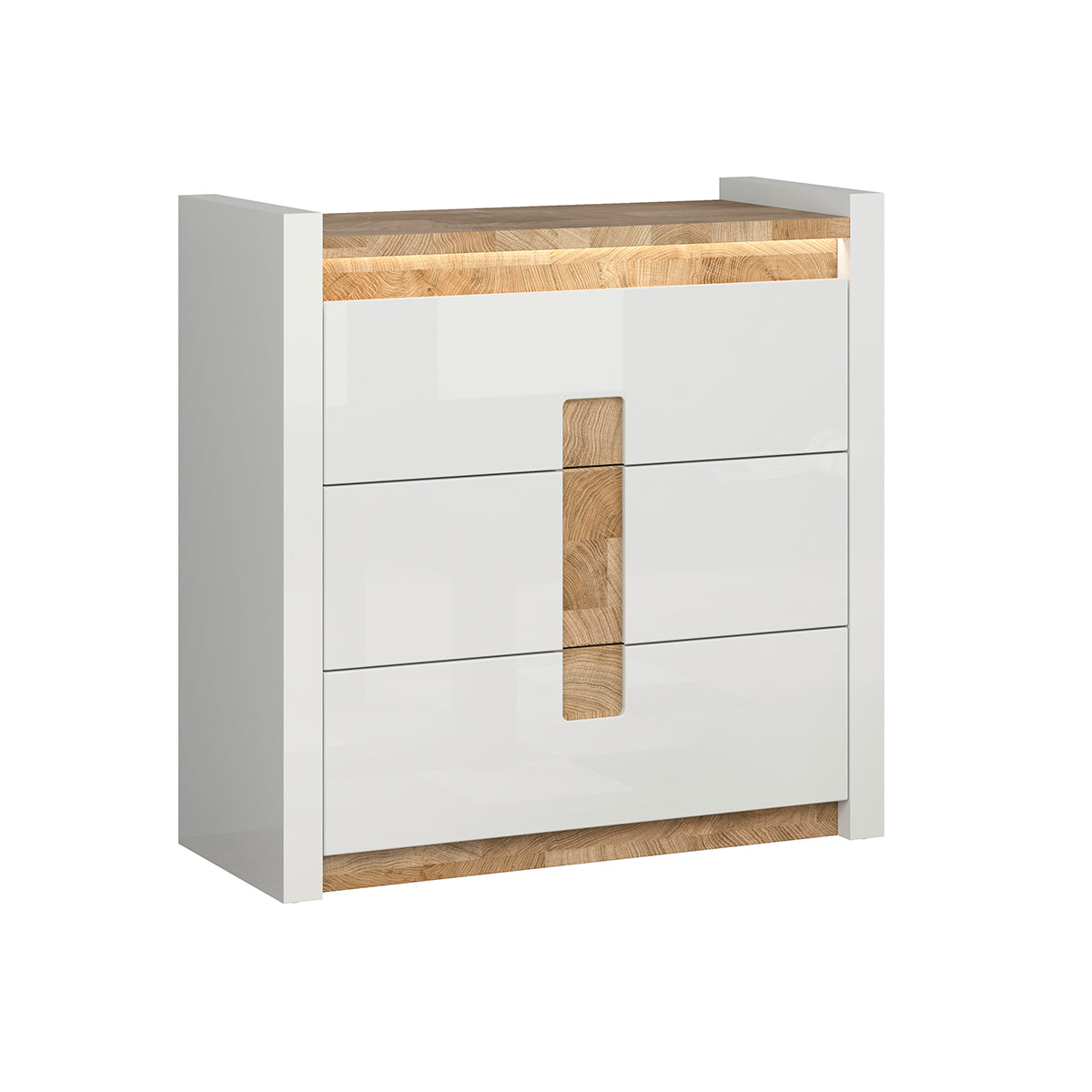 Commode 3 tiroirs avec LED Helios Blanc laqué et Bois - vue 2