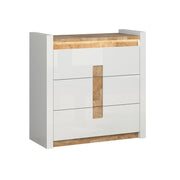 Commode 3 tiroirs avec LED Helios Blanc laqué et Bois - vue 2