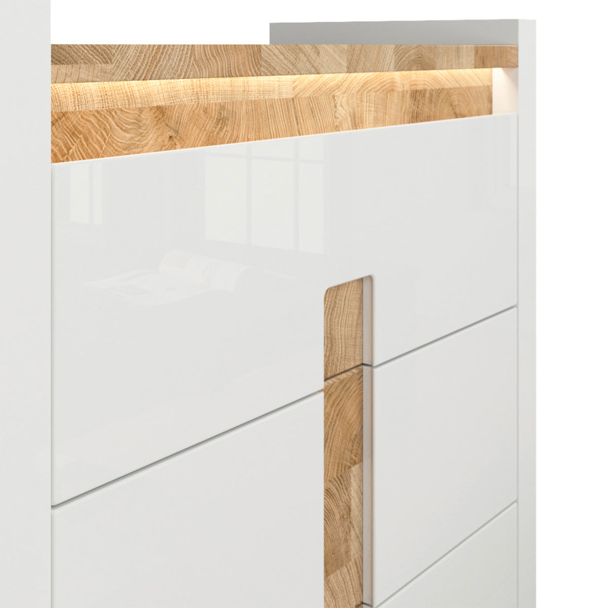 Commode 3 tiroirs avec LED Helios Blanc laqué et Bois - vue 4