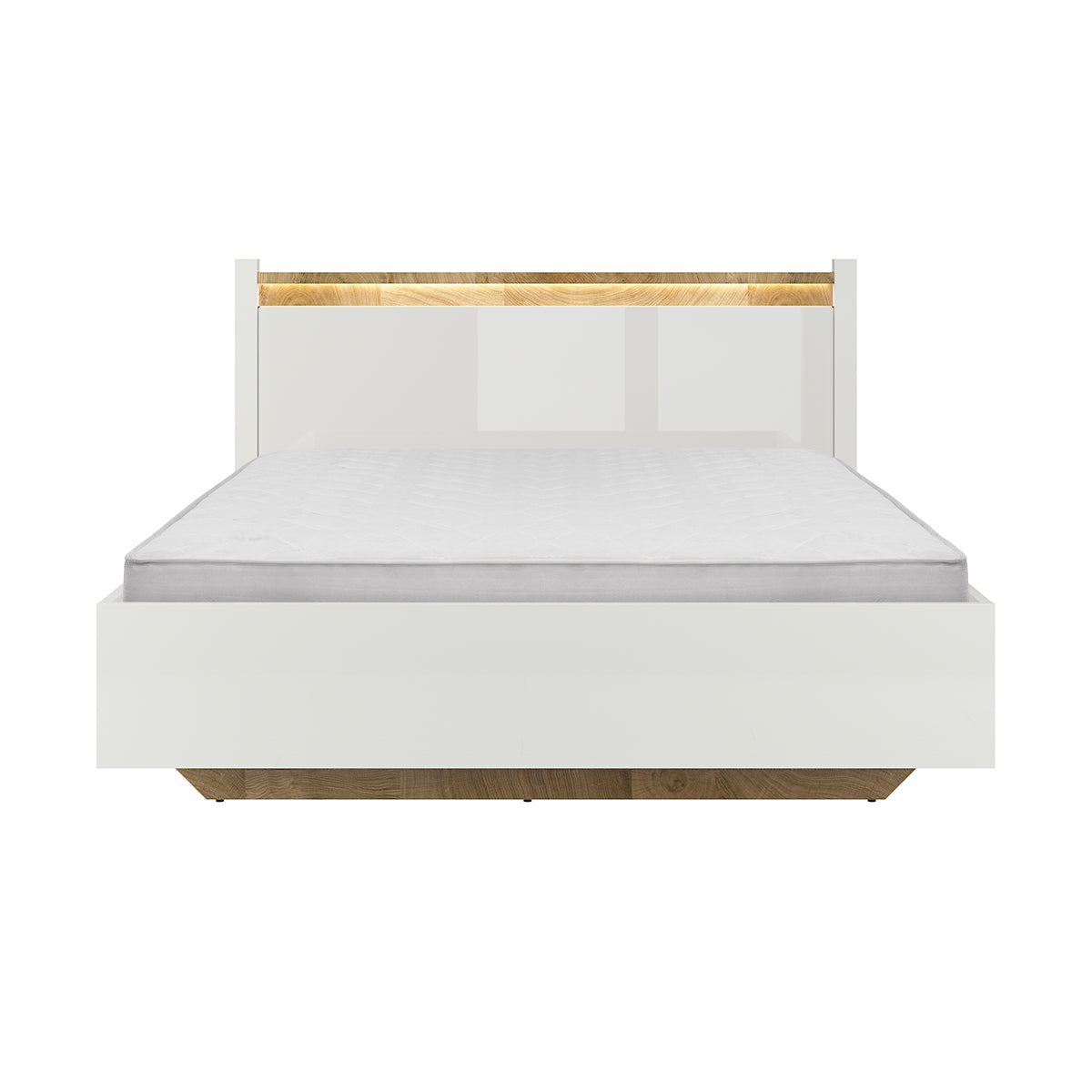 Lit coffre 140x200 sommier inclus avec LED Helios Blanc laqué et Bois - vue 2