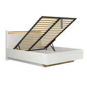 Lit coffre 140x200 sommier inclus avec LED Helios Blanc laqué et Bois