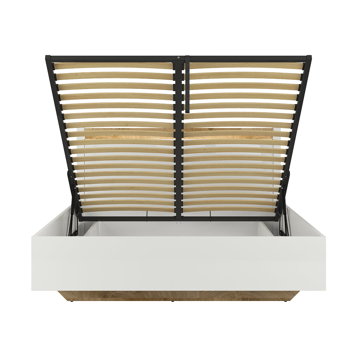 Lit coffre 140x200 sommier inclus avec LED Helios Blanc laqué et Bois - vue 3