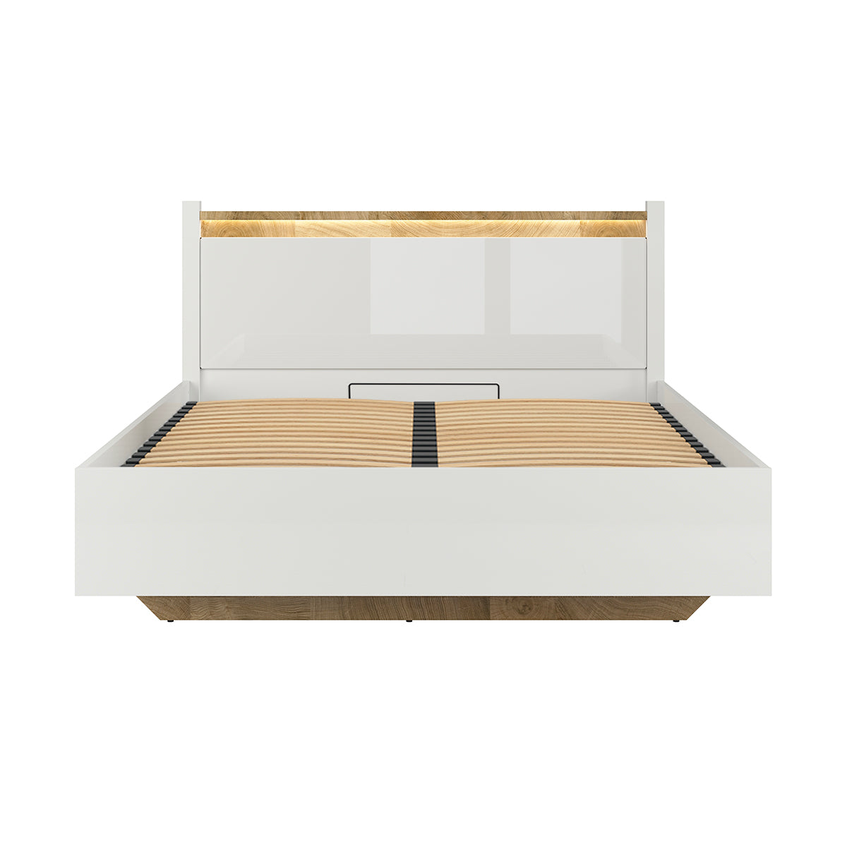 Lit coffre 140x200 sommier inclus avec LED Helios Blanc laqué et Bois - vue 4