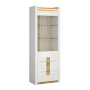 Vitrine 1 porte 2 tiroirs avec LED Helios Blanc laqué et Bois