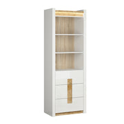 Bibliothèque 3 tiroirs avec LED Helios Blanc laqué et Bois