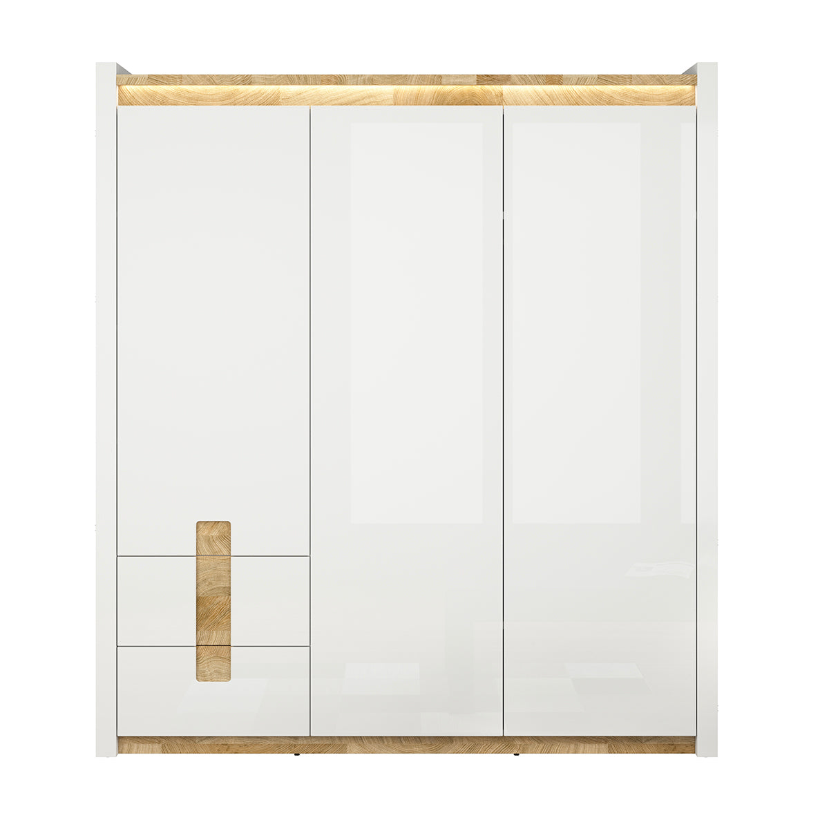 Armoire 3 portes avec LED Helios Blanc laqué et Bois - vue 2