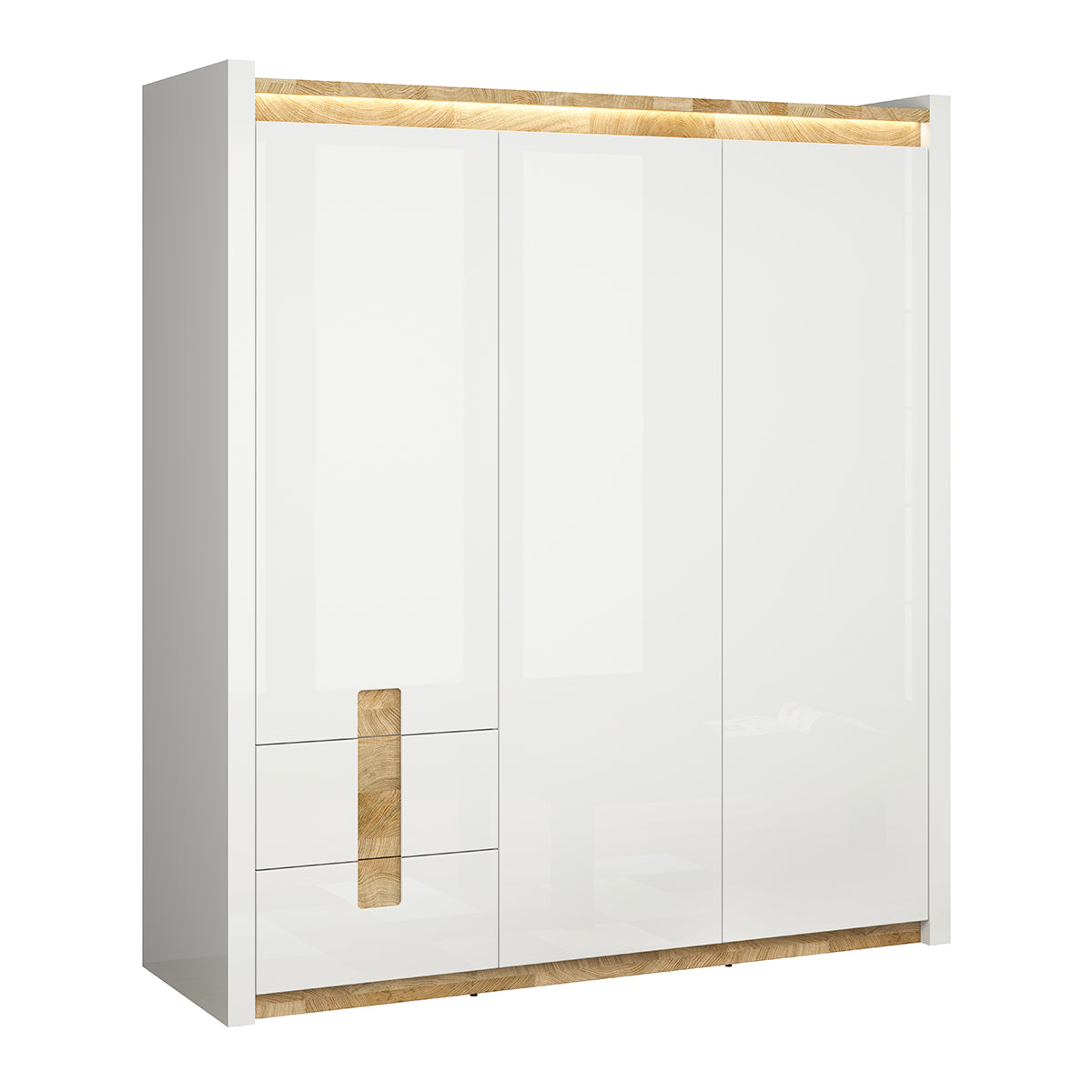 Armoire 3 portes avec LED Helios Blanc laqué et Bois