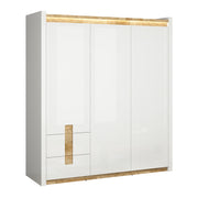 Armoire 3 portes avec LED Helios Blanc laqué et Bois
