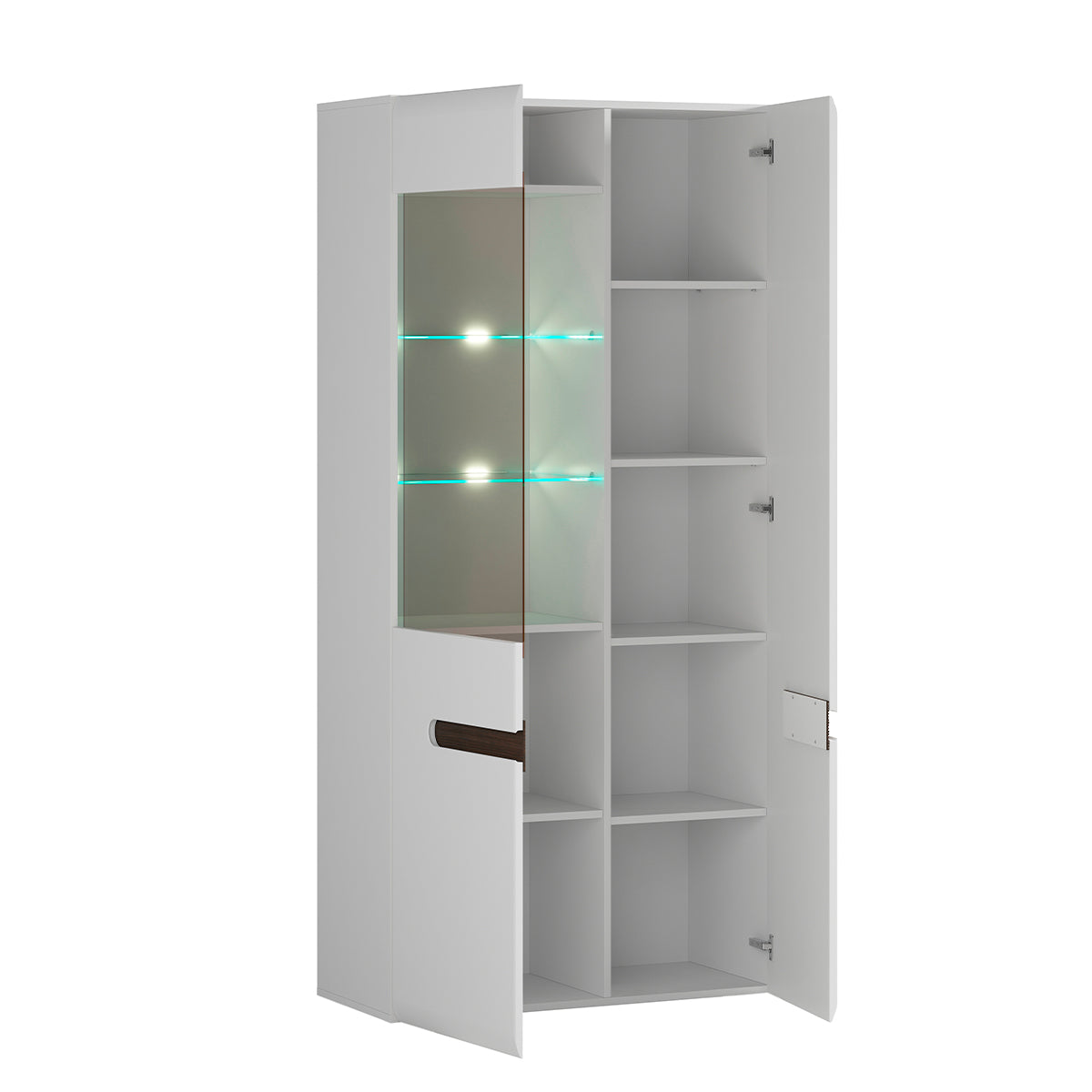 Vaisselier 2 portes avec LED Darrel Blanc laqué et Bois - vue 3