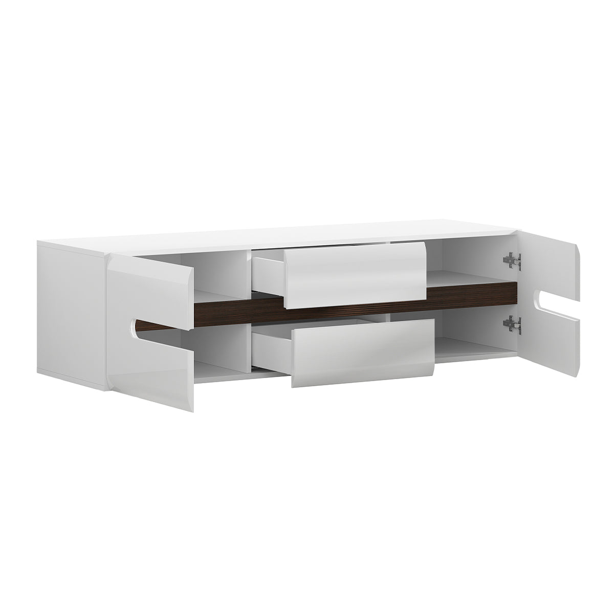 Meuble TV 2 portes 2 tiroirs 150 cm Darrel Blanc laqué et Bois - vue 3
