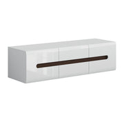 Meuble TV 2 portes 2 tiroirs 150 cm Darrel Blanc laqué et Bois