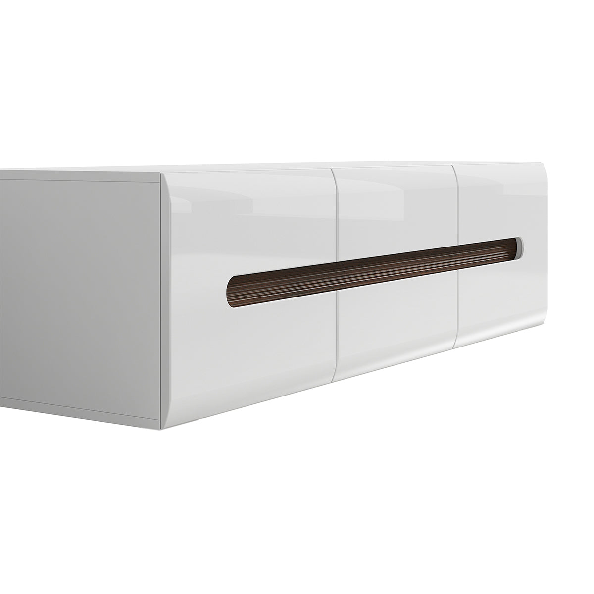 Meuble TV 2 portes 2 tiroirs 150 cm Darrel Blanc laqué et Bois - vue 5