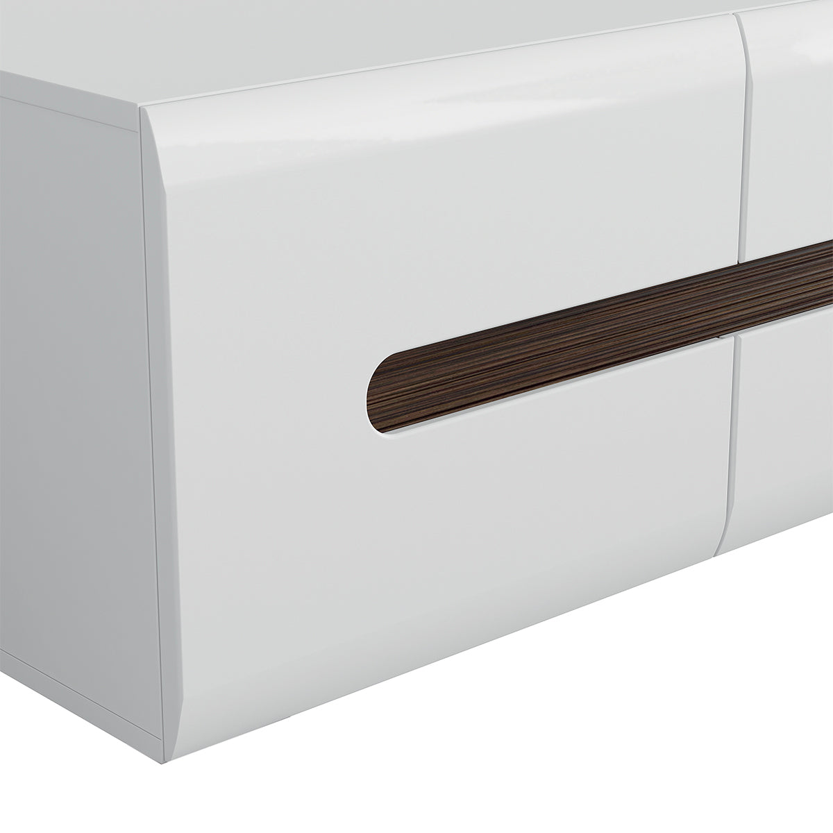 Meuble TV 2 portes 2 tiroirs 150 cm Darrel Blanc laqué et Bois - vue 6