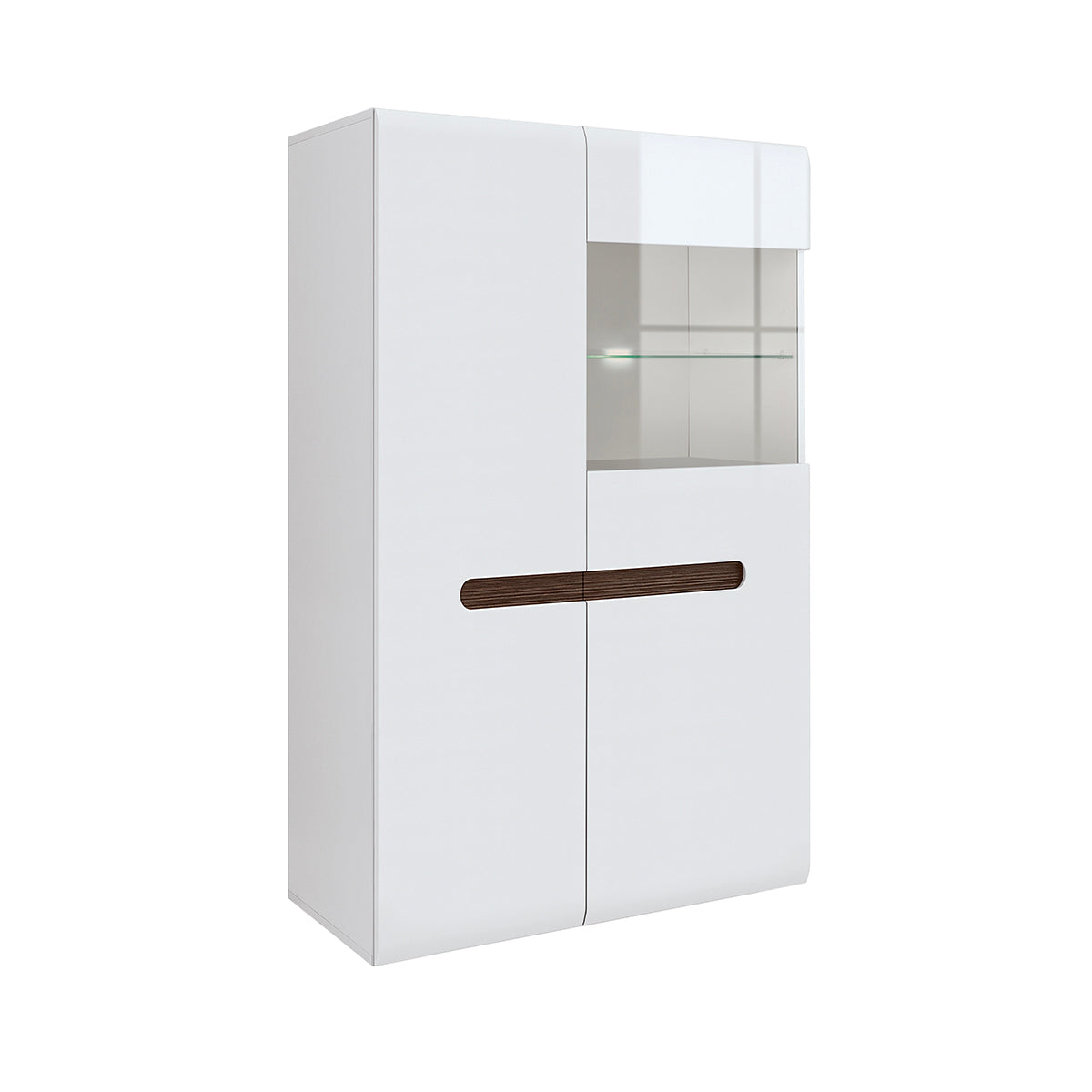 Vaisselier bas 2 portes avec LED Darrel Blanc laqué et Bois