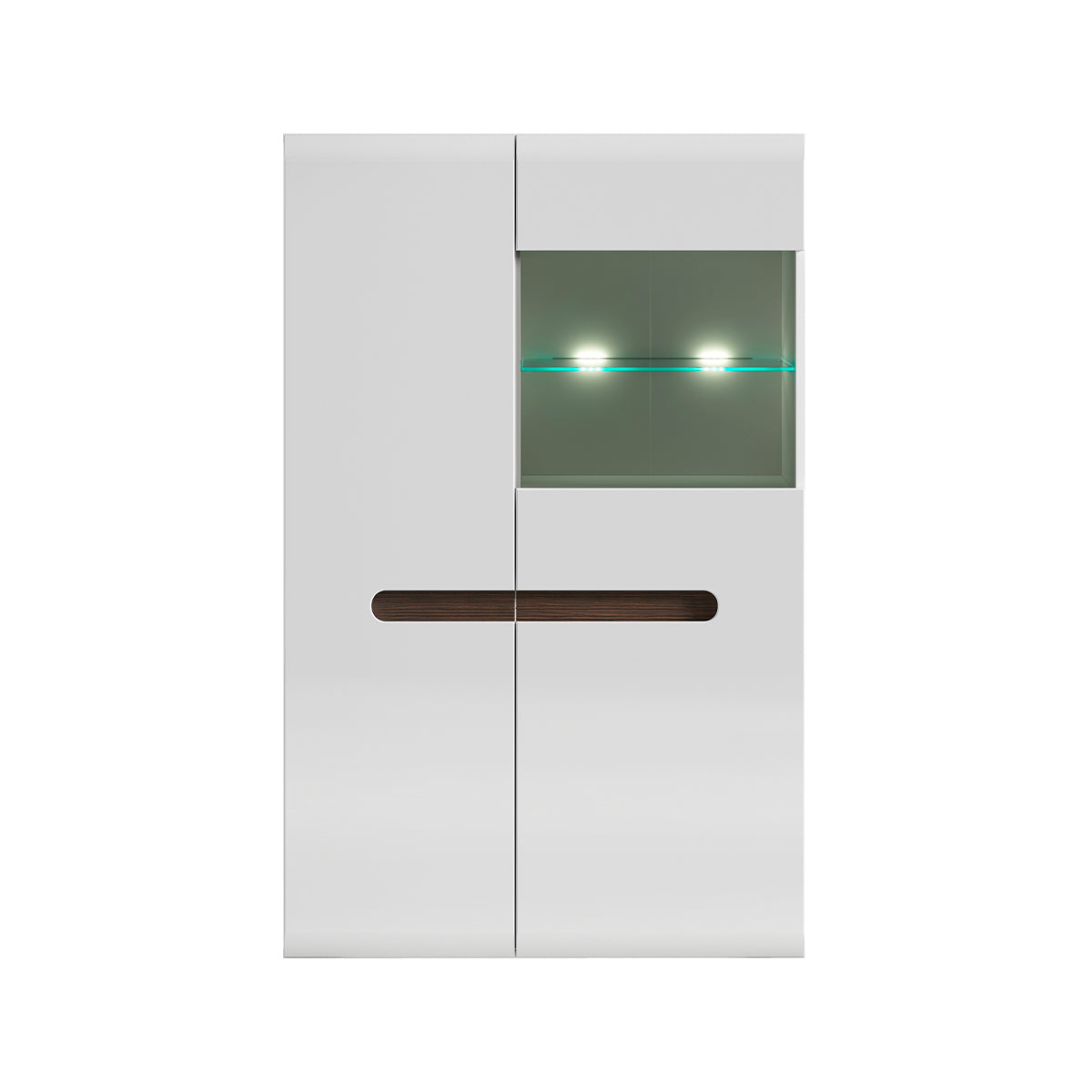 Vaisselier bas 2 portes avec LED Darrel Blanc laqué et Bois - vue 2