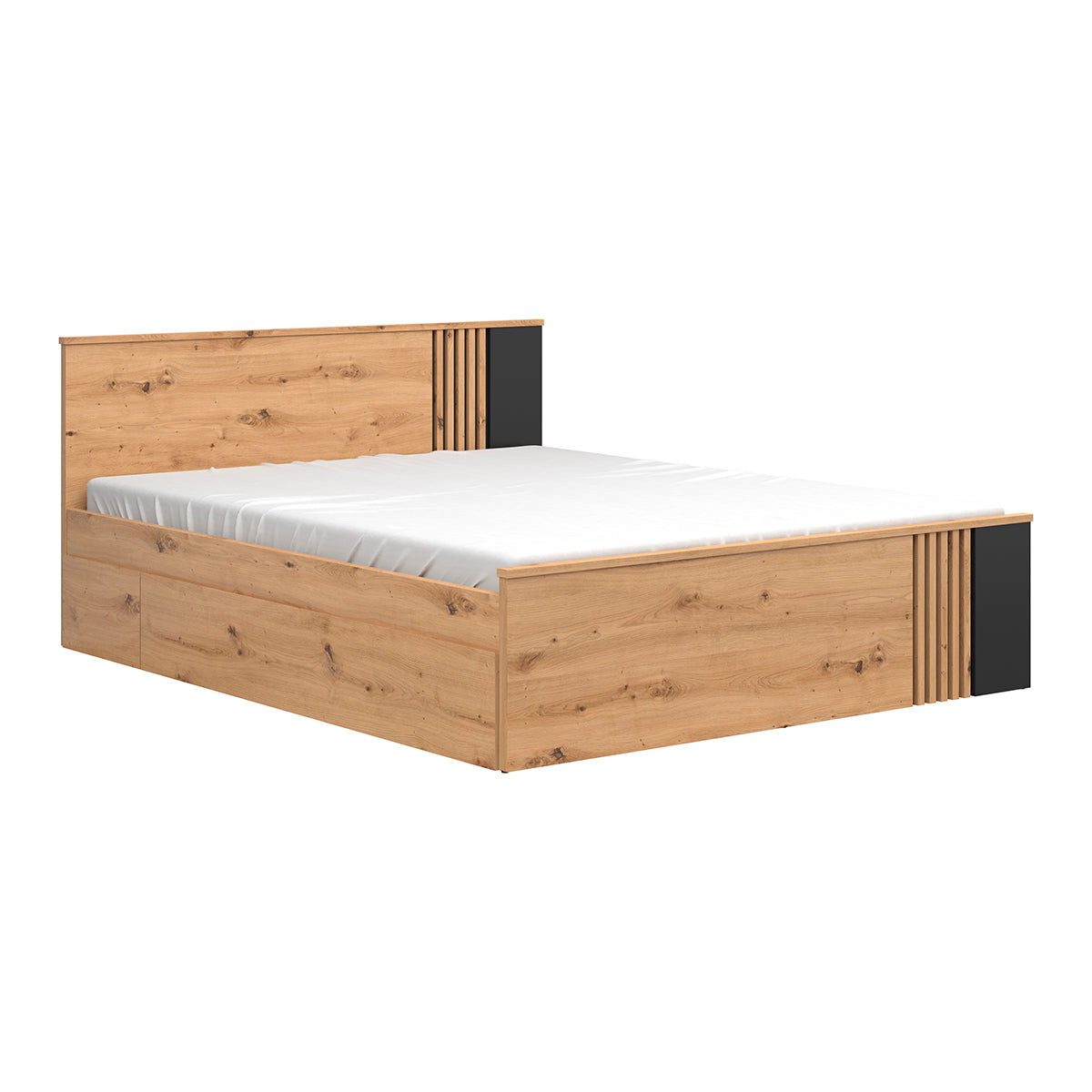 Lit 160x200 sommier et tiroirs inclus Ezra Bois
