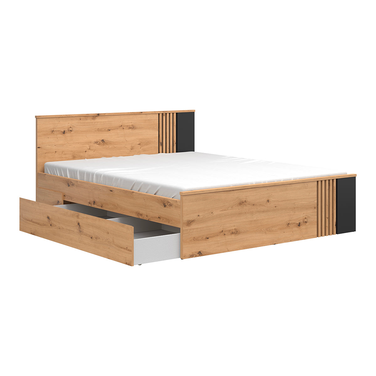 Lit 160x200 sommier et tiroirs inclus Ezra Bois - vue 2