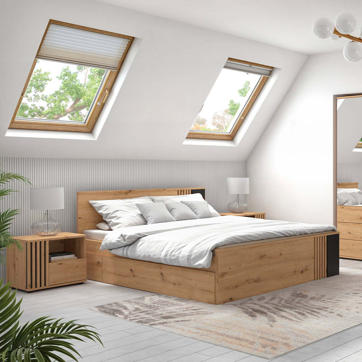 Lit 160x200 sommier et tiroirs inclus Ezra Bois - vue 3