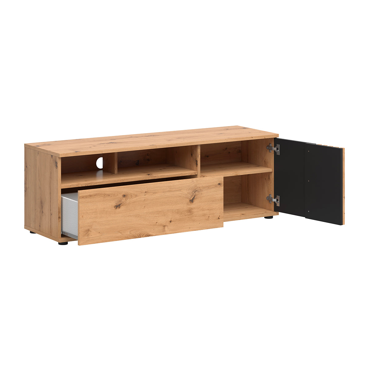 Meuble TV 1 porte 1 tiroir 135 cm Ezra Bois - vue 2