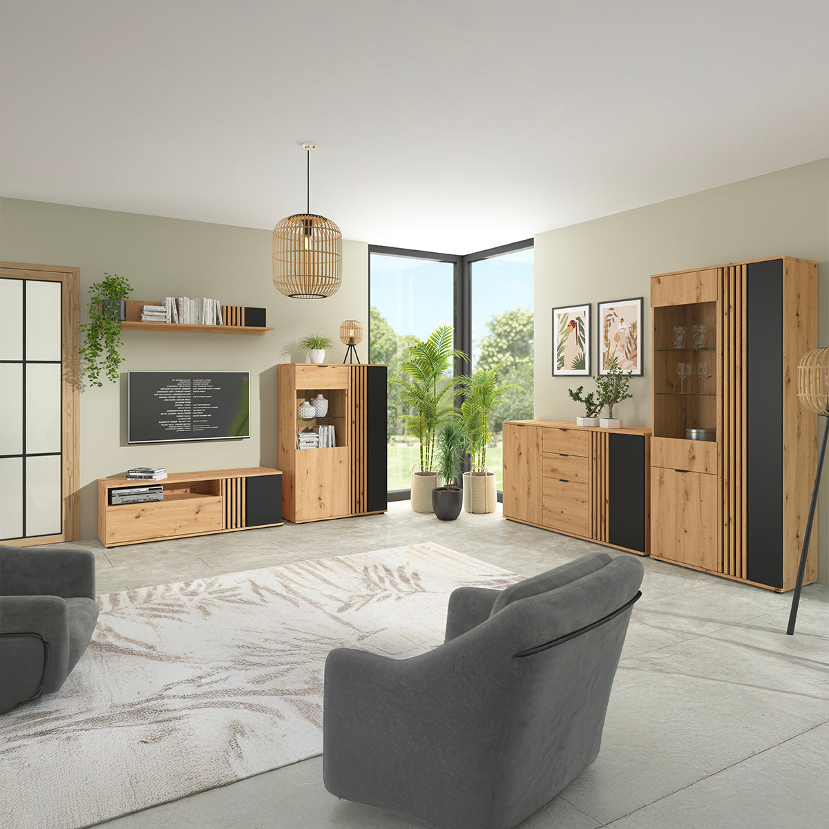 Meuble TV 1 porte 1 tiroir 135 cm Ezra Bois - vue 5