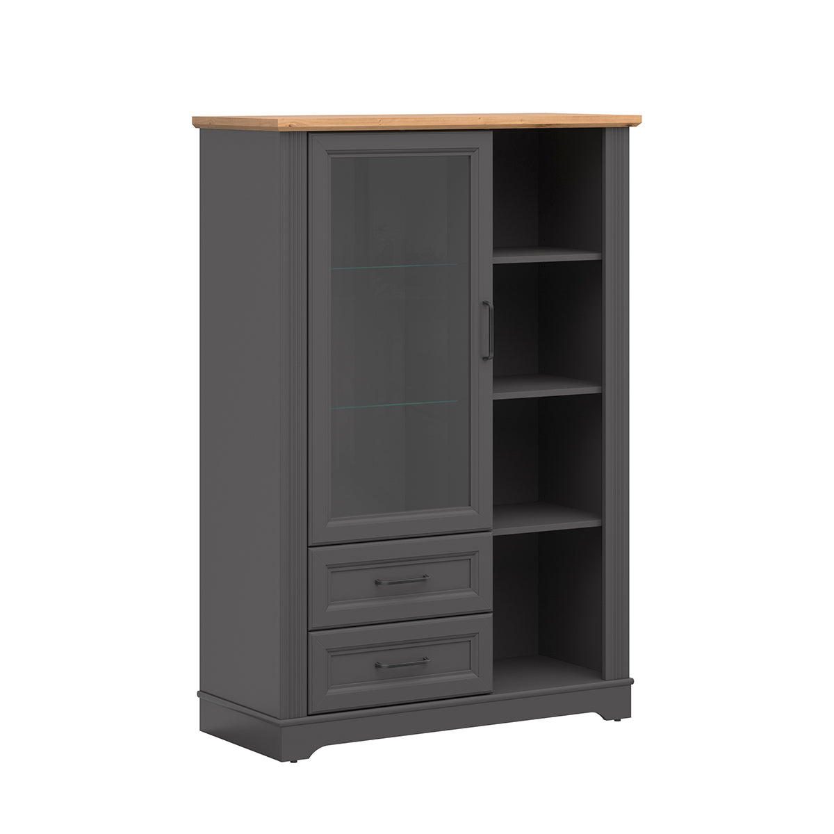 Vaisselier bas 1 porte 2 tiroirs Charlie Gris Anthracite