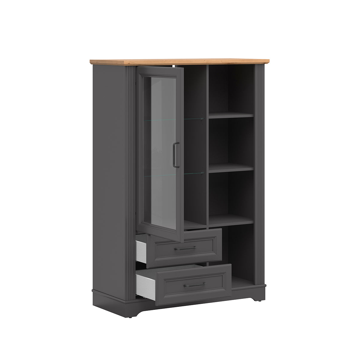 Vaisselier bas 1 porte 2 tiroirs Charlie Gris Anthracite - vue 2