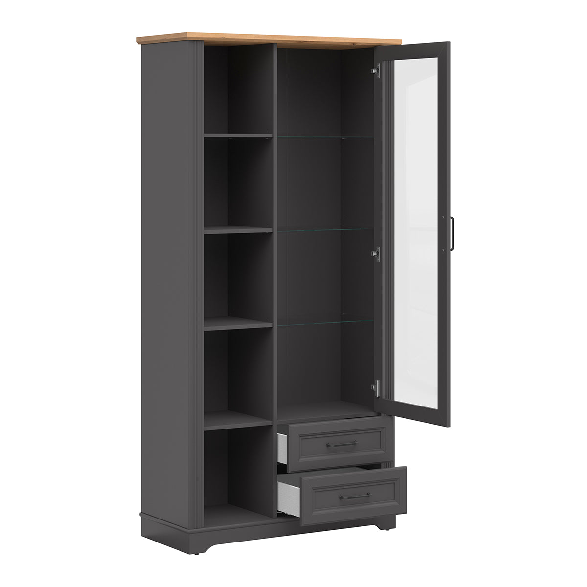 Vaisselier 1 porte 2 tiroirs Charlie Gris Anthracite - vue 2