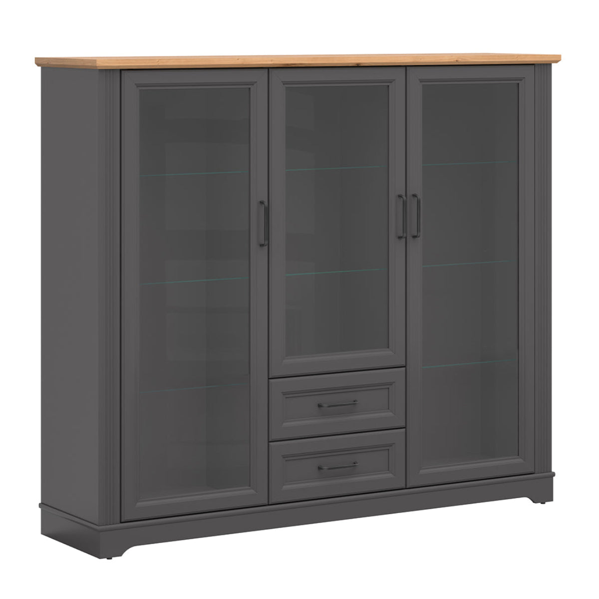 Vaisselier bas 3 portes 2 tiroirs Charlie Gris Anthracite