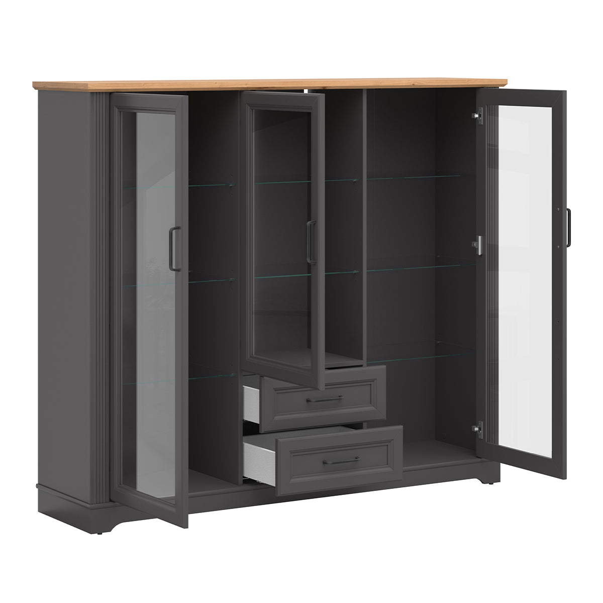 Vaisselier bas 3 portes 2 tiroirs Charlie Gris Anthracite - vue 2