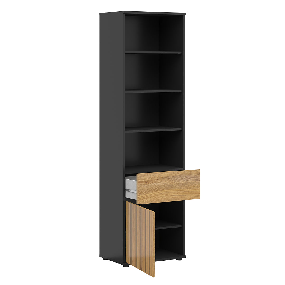 Bibliothèque 1 porte 1 tiroir Pia Noir et Bois - vue 2
