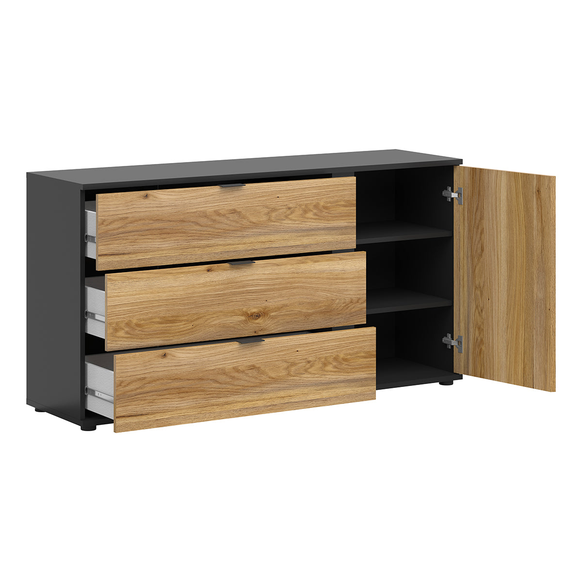 Buffet 3 tiroirs 1 porte Pia Noir et Bois - vue 2