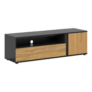 Meuble TV 1 porte 1 tiroir 155 cm Pia Noir et Bois