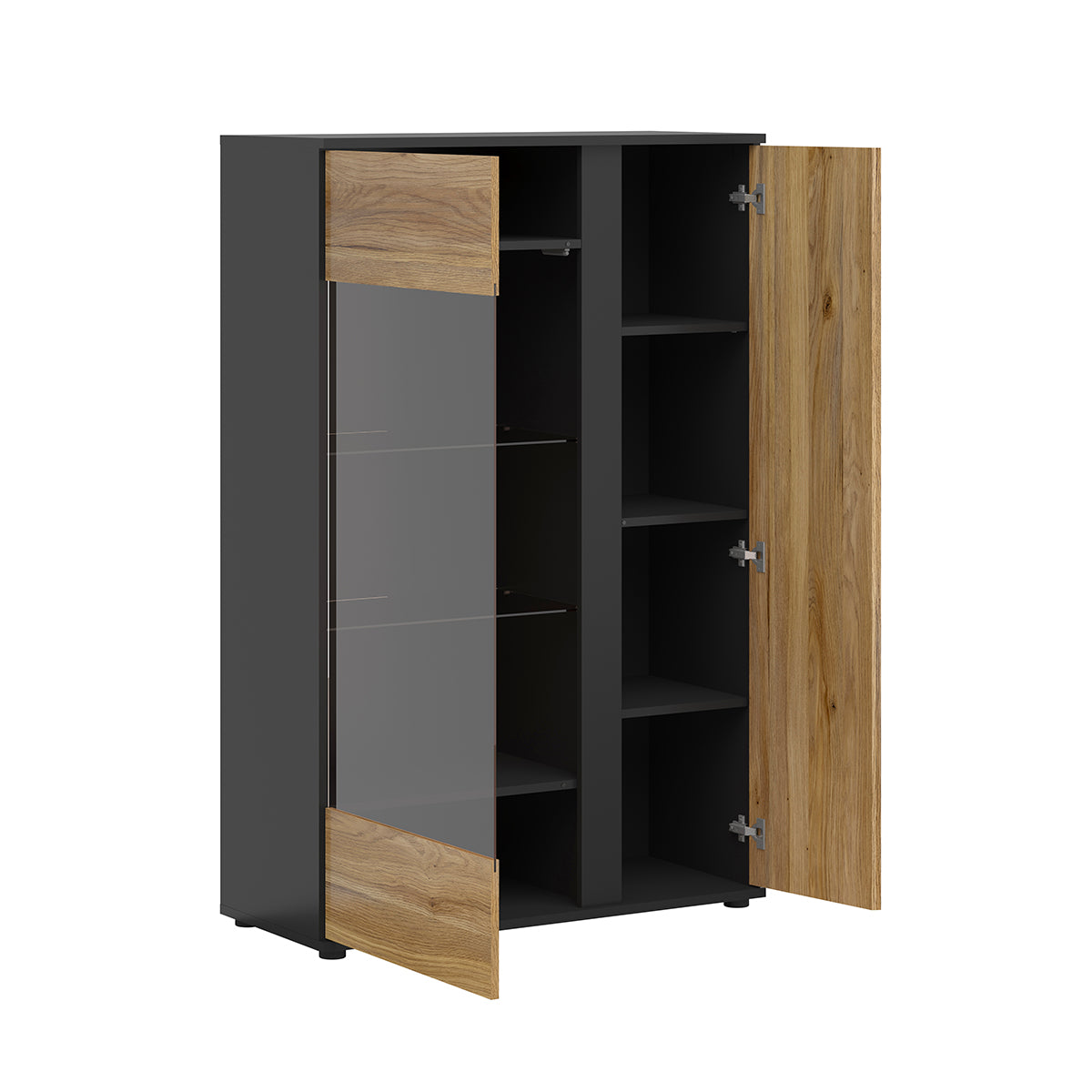 Vaisselier bas 2 portes Pia Noir et Bois - vue 2