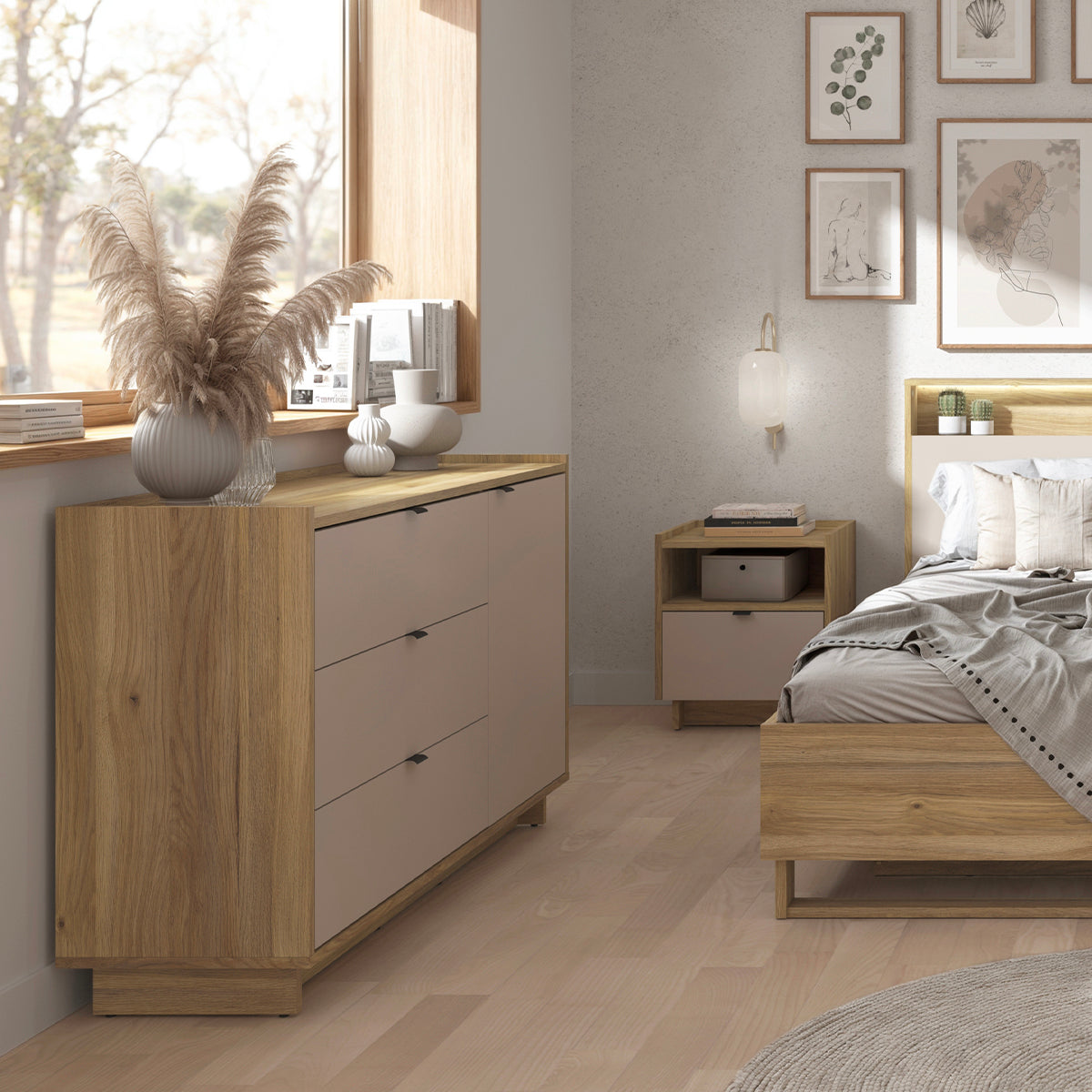 Commode 1 porte 3 tiroirs Donna Cachemire et Bois - vue 4