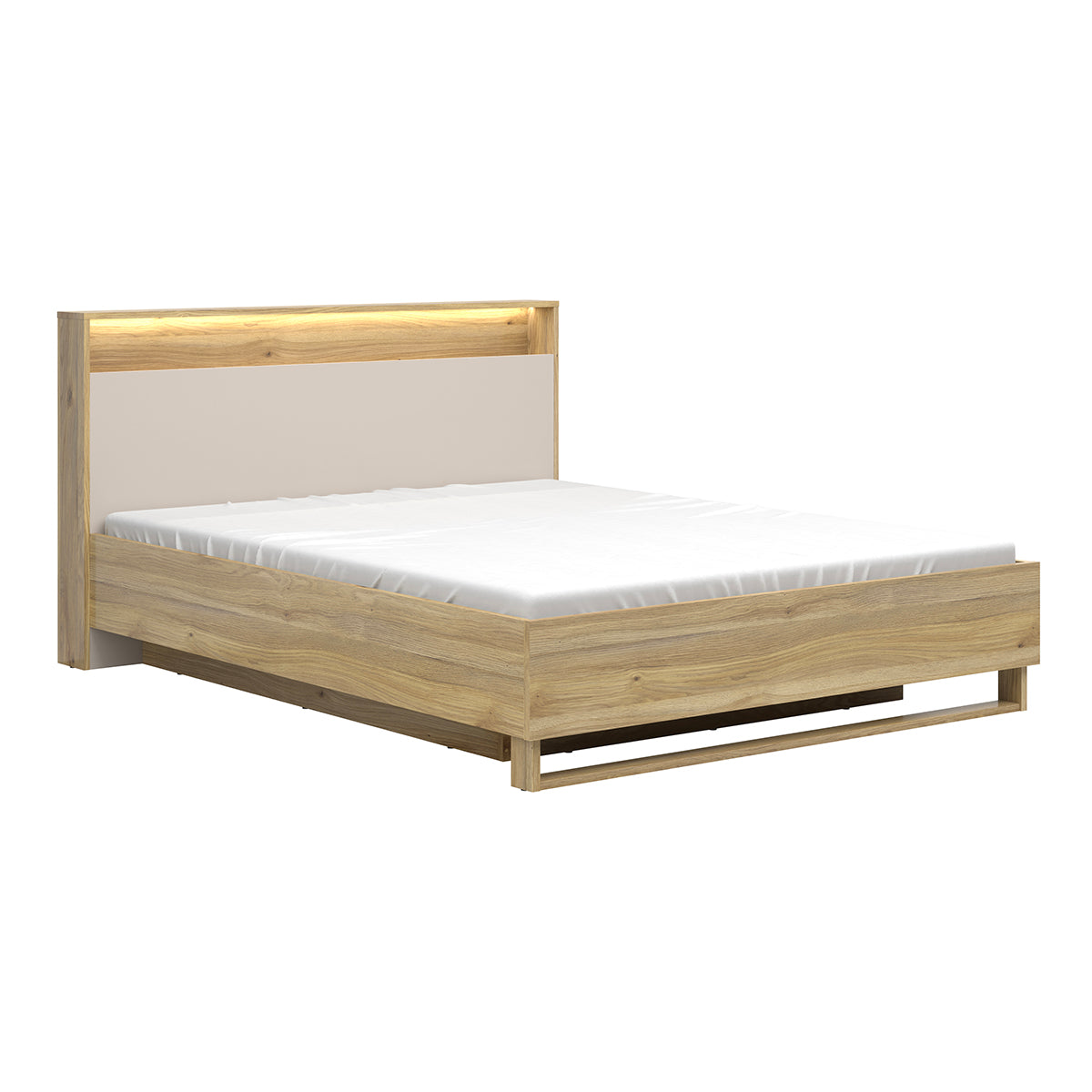 Lit coffre 160x200 sommier LED et prise USB inclus Donna Cachemire et Bois - vue 2