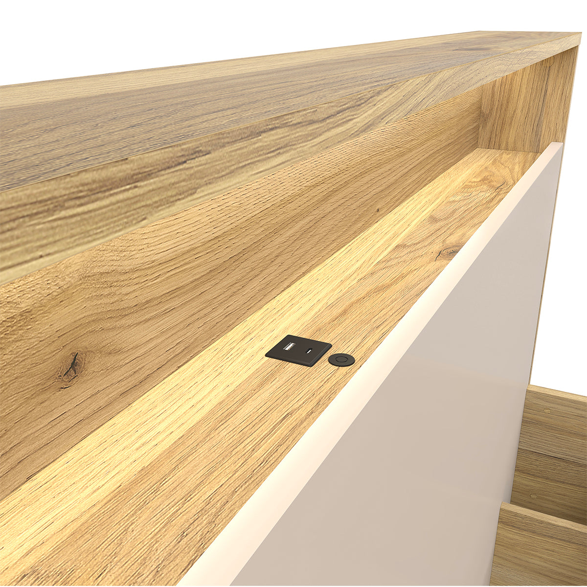 Lit coffre 160x200 sommier LED et prise USB inclus Donna Cachemire et Bois - vue 3