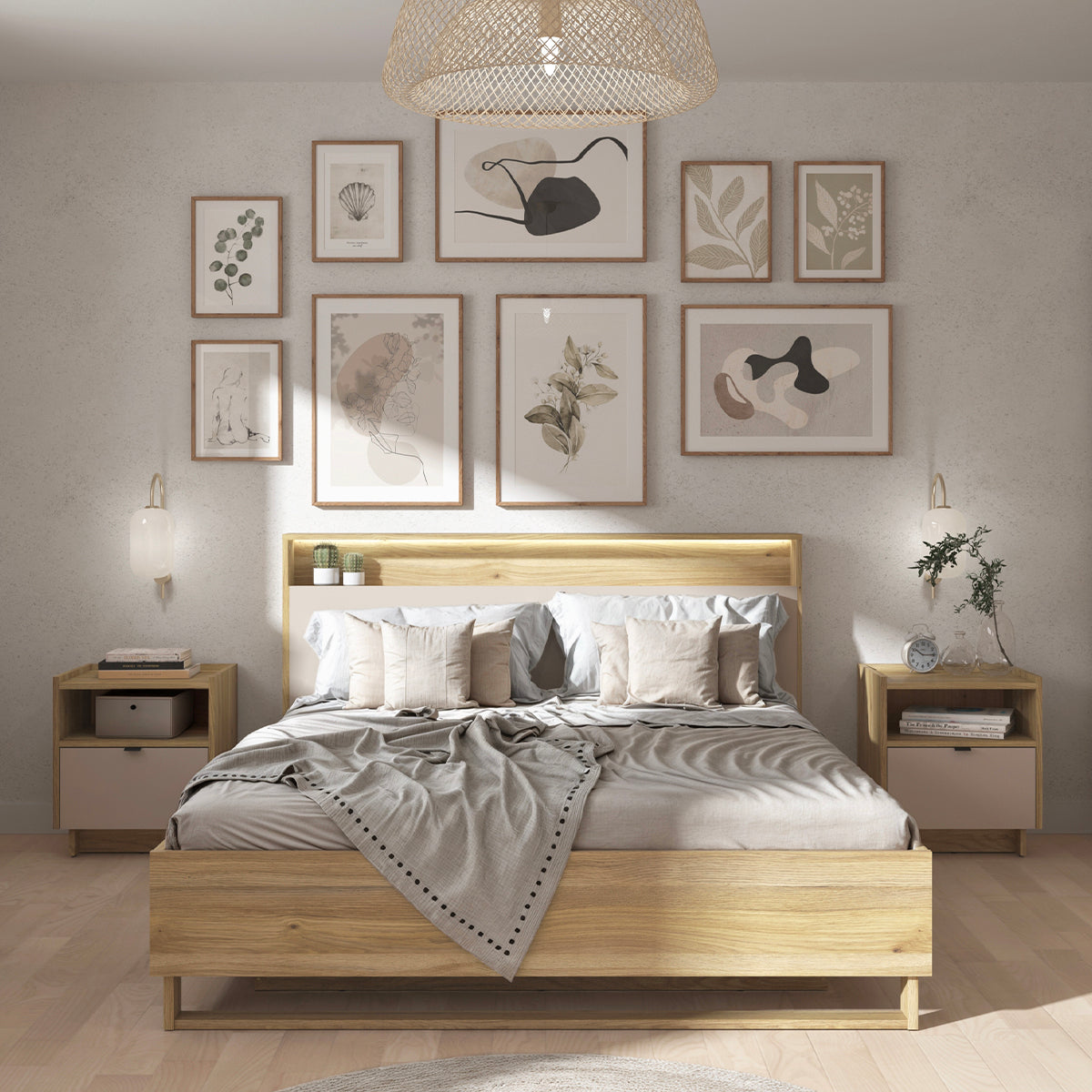 Lit coffre 160x200 sommier LED et prise USB inclus Donna Cachemire et Bois - vue 4