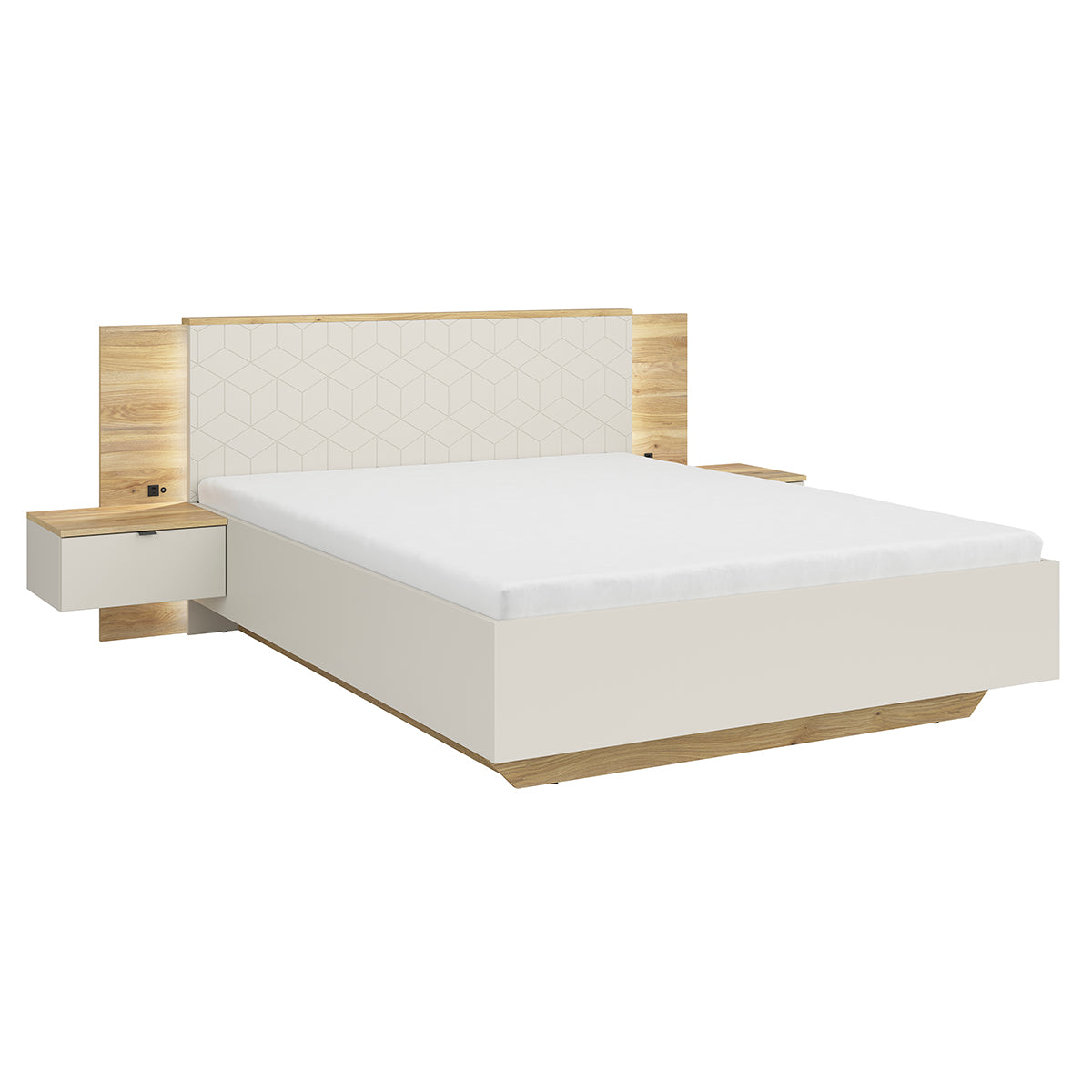 Lit 160x200 sommier chevet LED et prise USB inclus Naya Cachemire