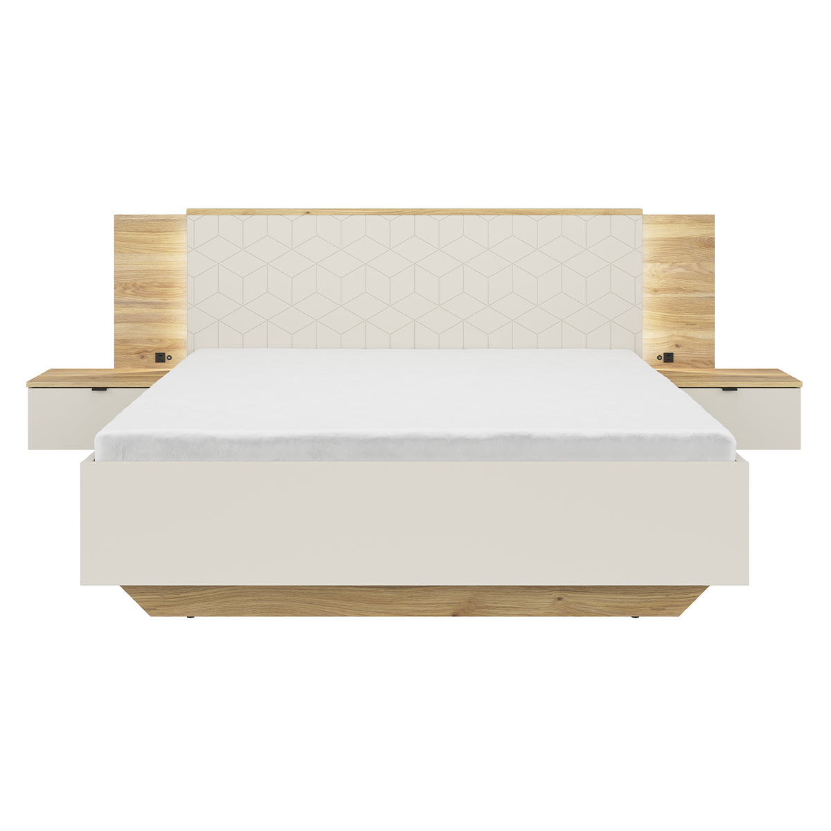 Lit 160x200 sommier chevet LED et prise USB inclus Naya Cachemire - vue 2