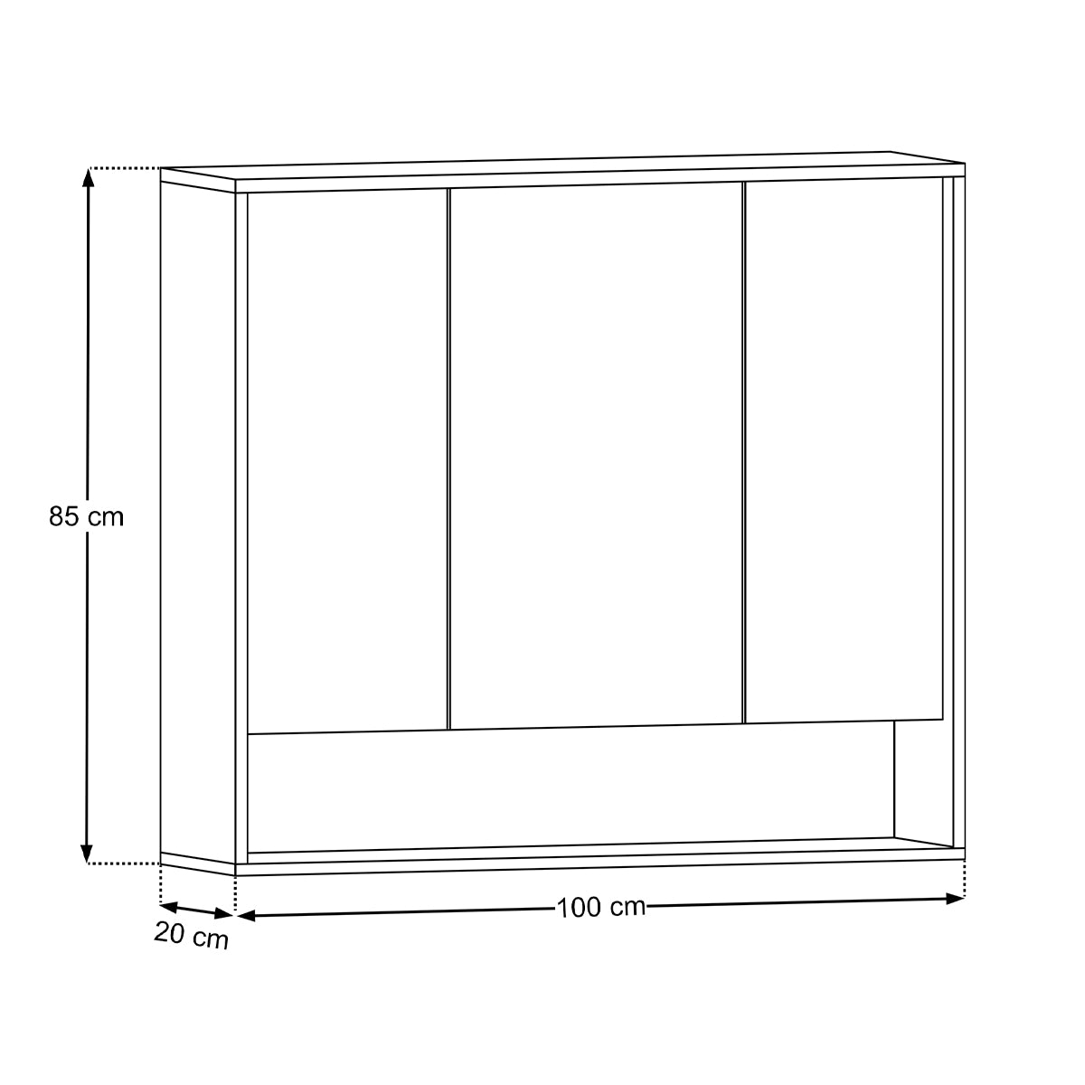 Miroir armoire murale 3 portes 100cm Moka Bois foncé - vue 8