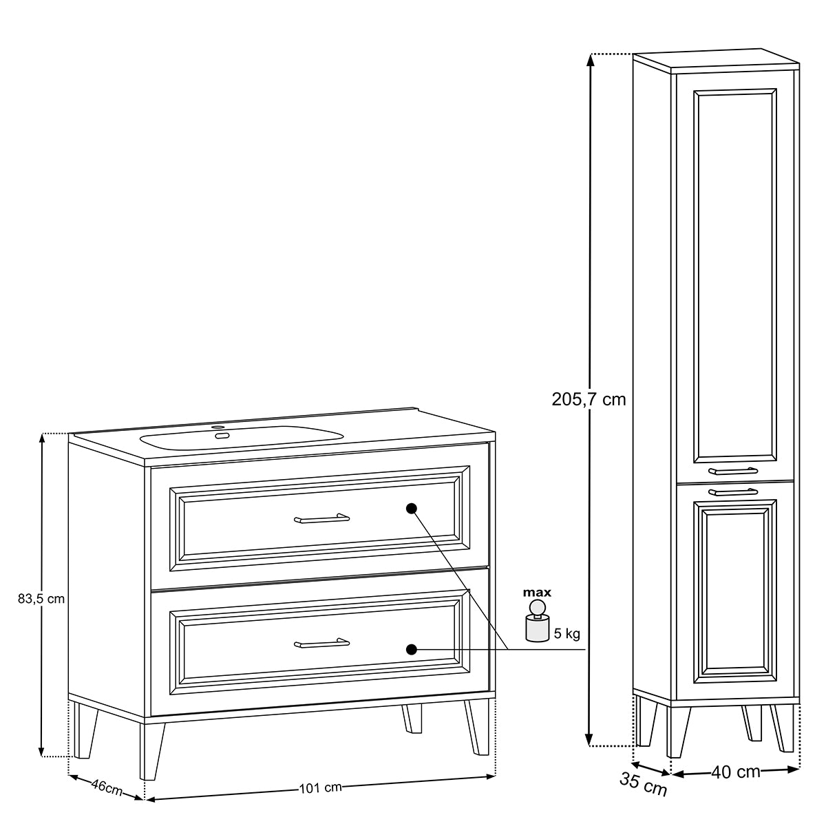 Ensemble meuble simple vasque encastrée droite 100cm et colonne Moka Bois foncé - vue 10