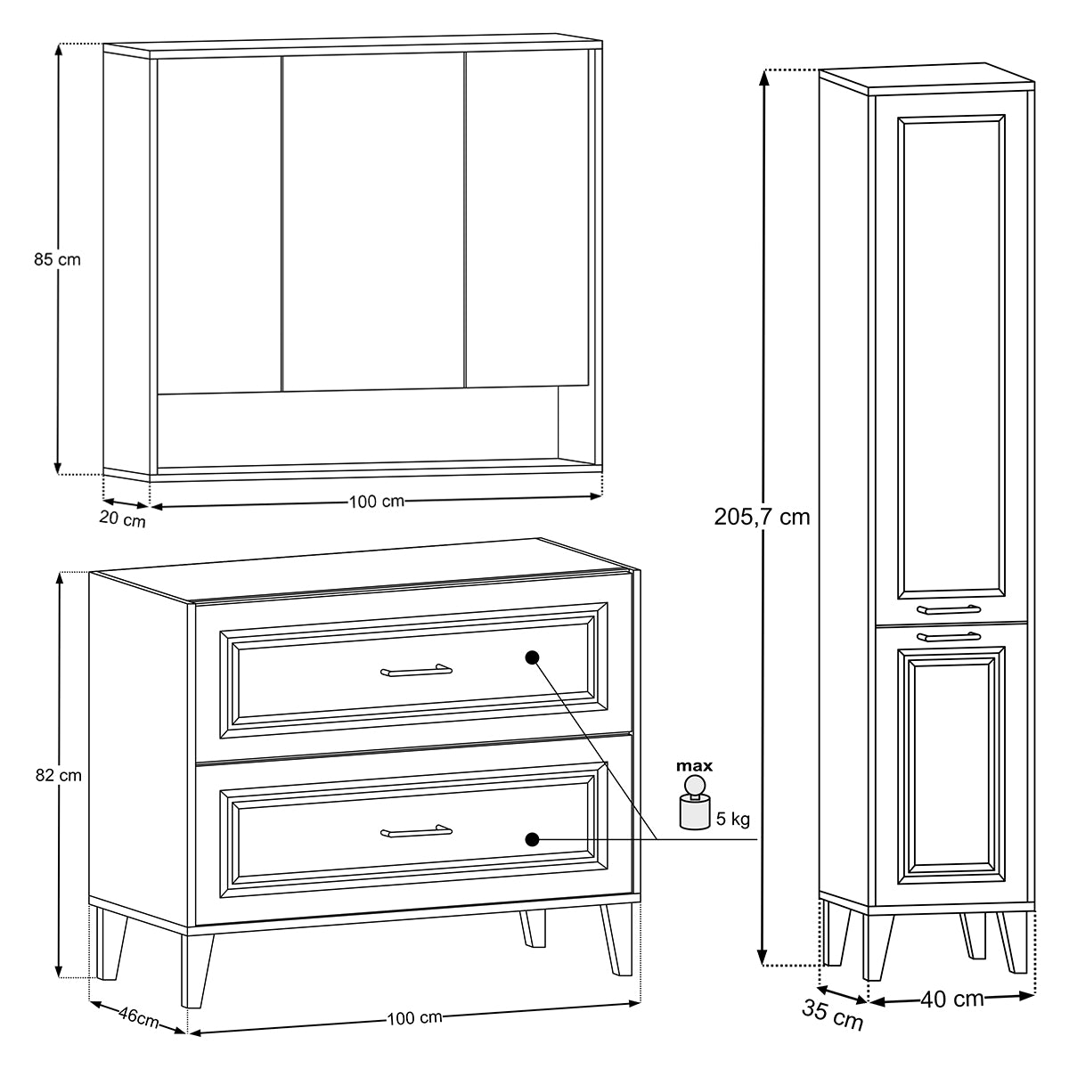 Ensemble meuble simple vasque encastrée 100cm colonne et armoire miroir Moka Bois foncé - vue 13