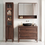 Ensemble meuble simple vasque 100cm colonne et armoire miroir Moka Bois foncé
