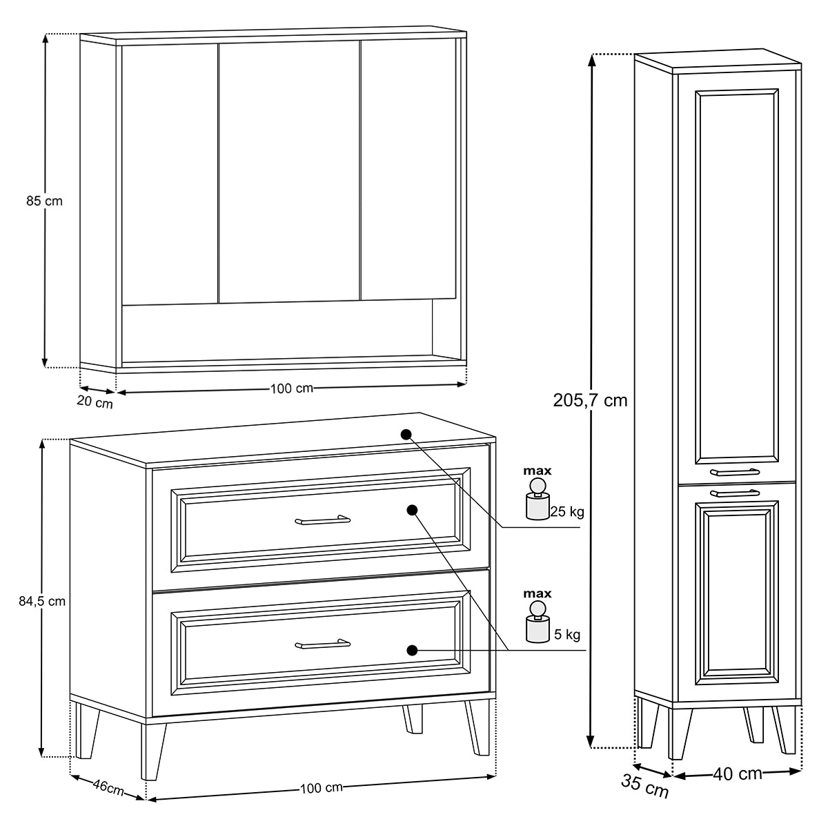 Ensemble meuble simple vasque 100cm colonne et armoire miroir Moka Bois foncé - vue 10