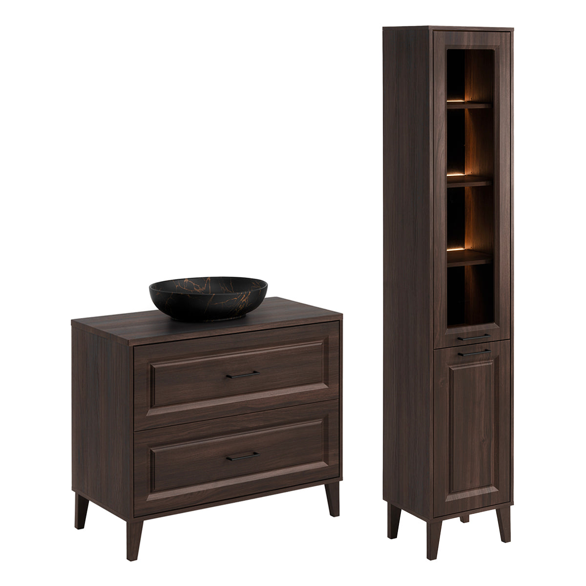 Ensemble meuble simple vasque 100cm et colonne Moka Bois foncé - vue 2