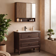 Ensemble meuble simple vasque encastrée 100cm et armoire miroir Moka Bois foncé