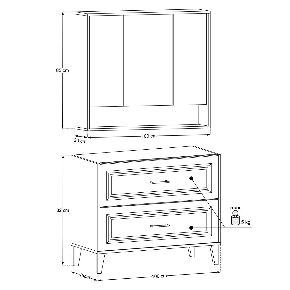 Ensemble meuble simple vasque encastrée 100cm et armoire miroir Moka Bois foncé - vue 12