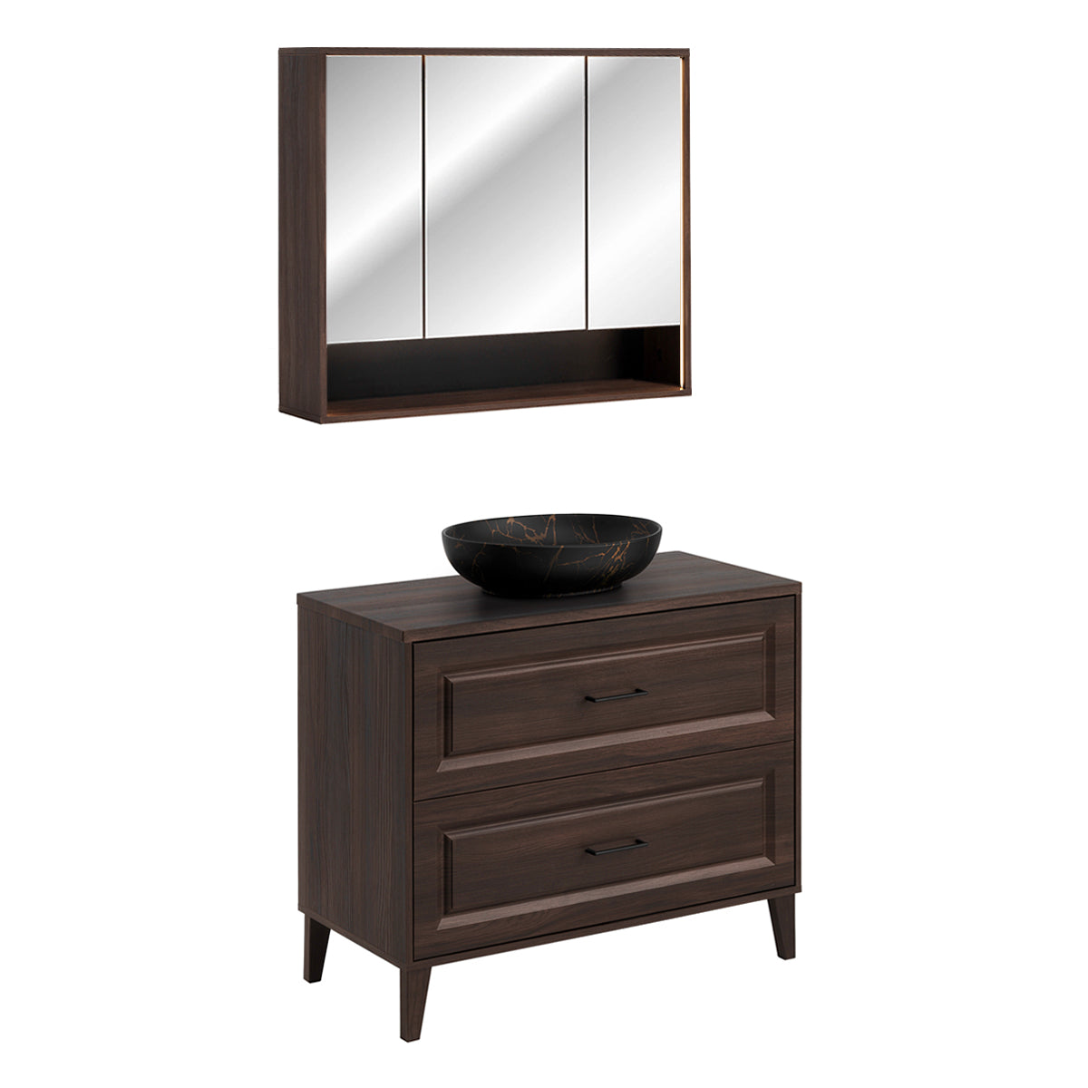 Ensemble meuble simple vasque 100cm et armoire miroir Moka Bois foncé - vue 2