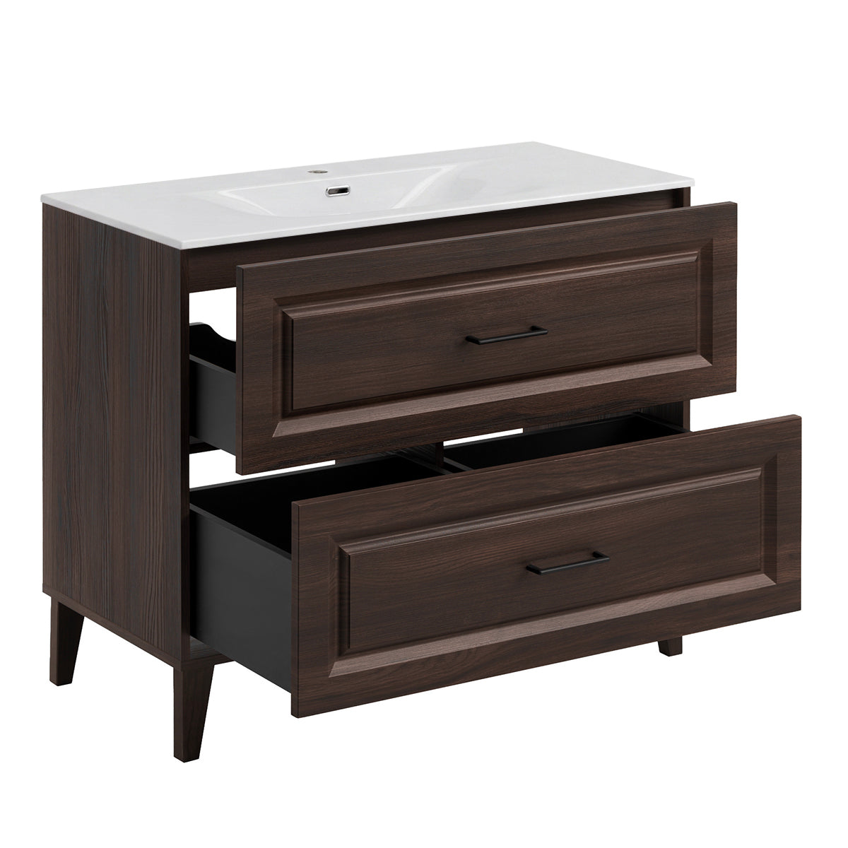 Ensemble meuble simple vasque encastrée 100cm et colonne Moka Bois foncé - vue 3