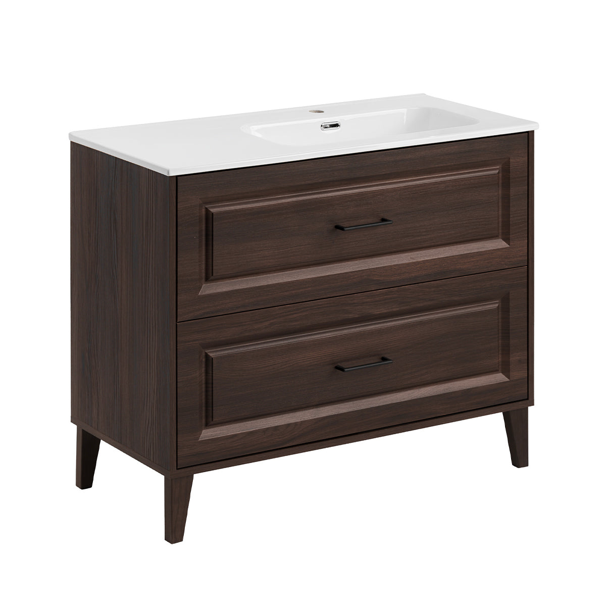 Meuble simple vasque encastrée droite 100cm Moka Bois foncé